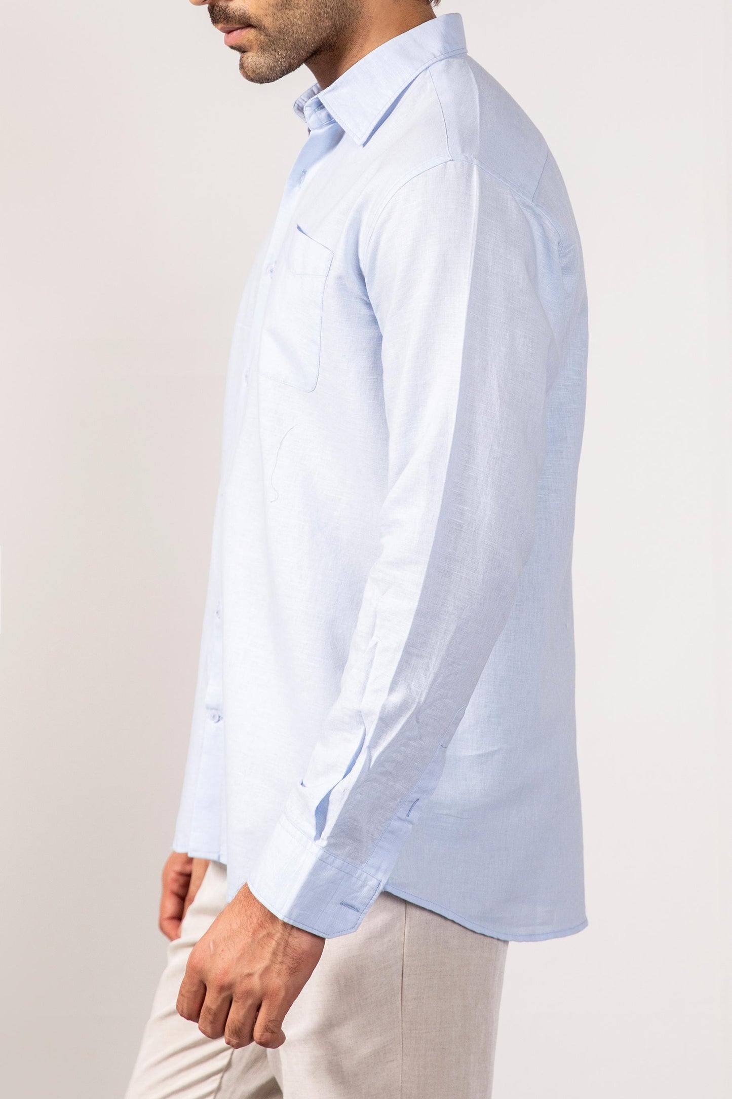 Baby Blue Linen Shirt (Full Sleeves)