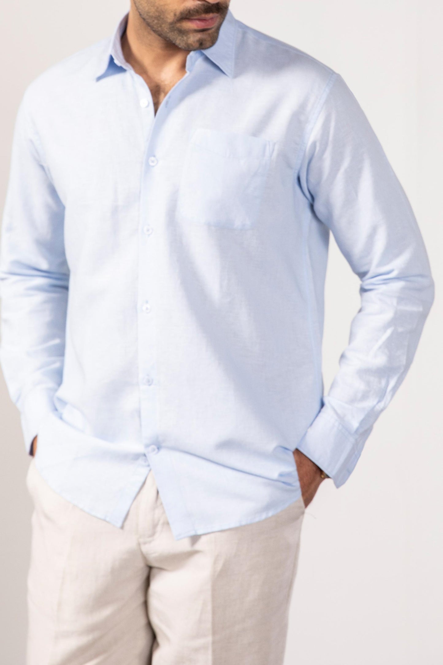 Baby Blue Linen Shirt (Full Sleeves)