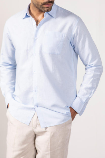 Baby Blue Linen Shirt (Full Sleeves)