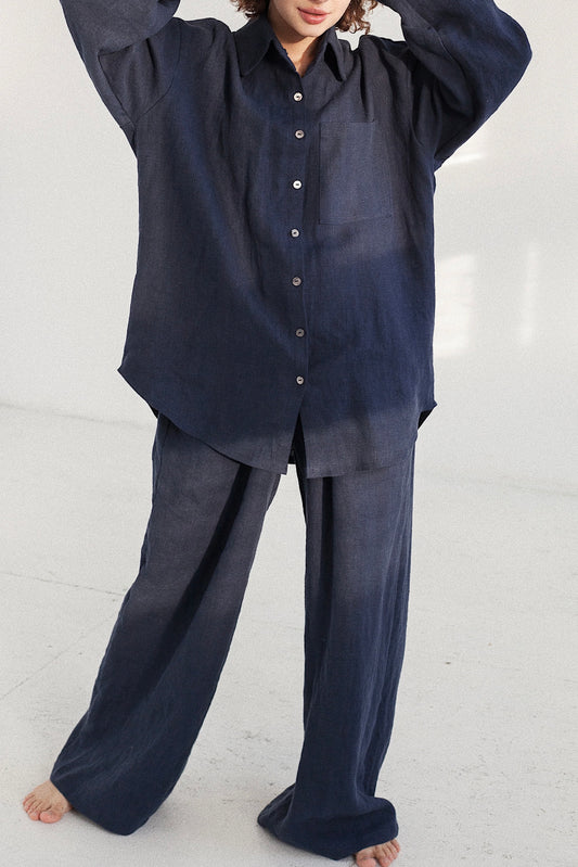 All-Day Navy Blue Linen Coordset