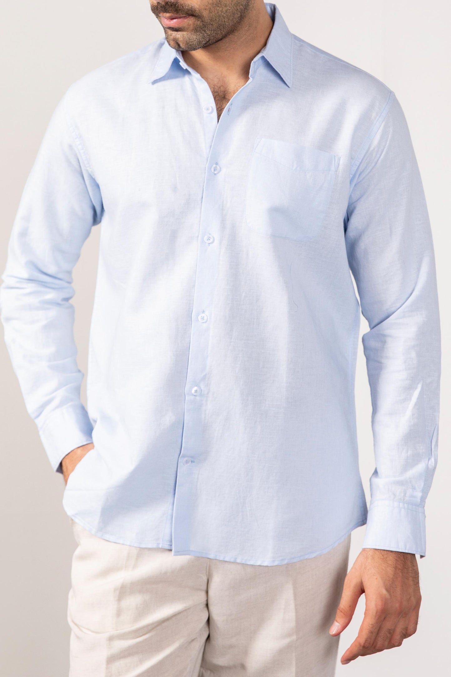 Baby Blue Linen Shirt (Full Sleeves)