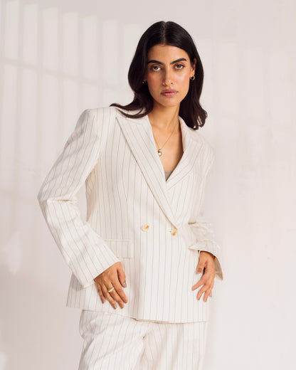 Off White stripped linen suit