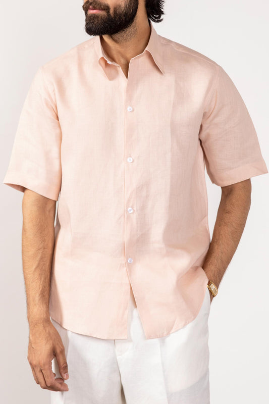 Pestal Pink Linen Shirt (Half Sleeves)