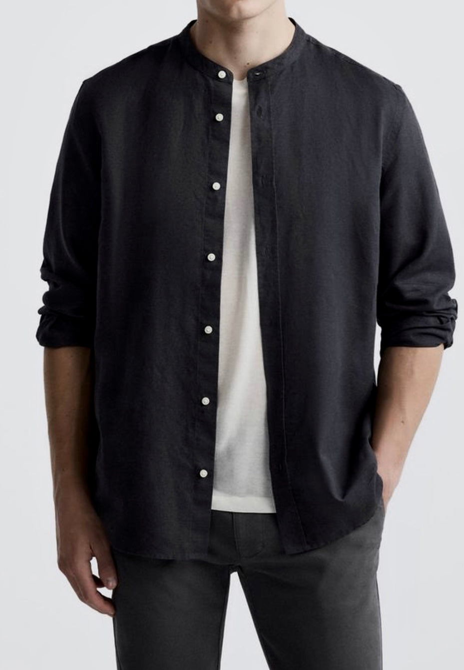 Black Crew Neck Linen Shirt