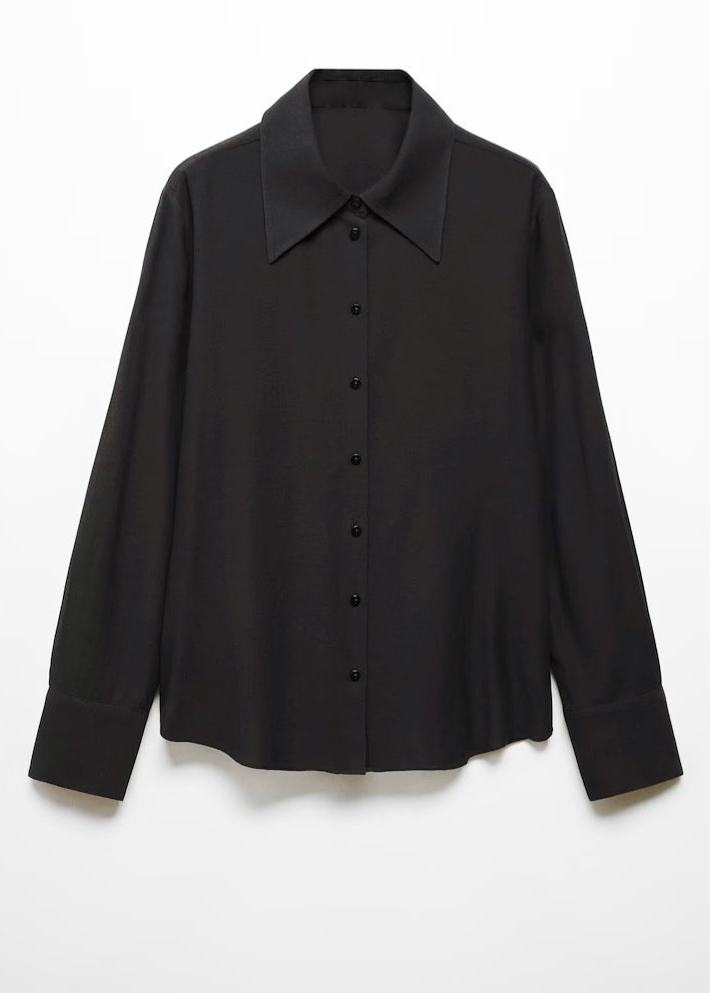 French Collar Black Shirt