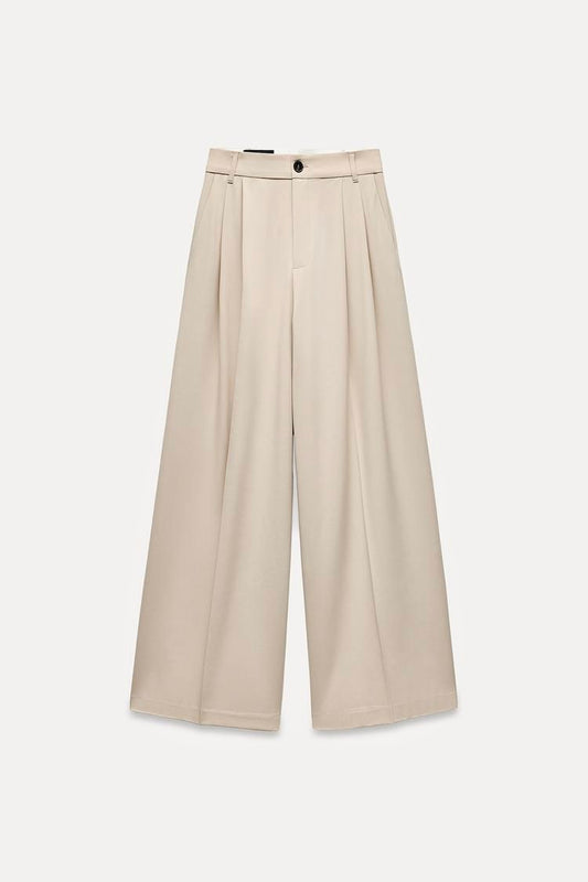 Beige Tailored Pleated Pant