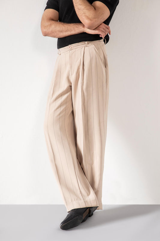 Beige Korean Stripped Pants