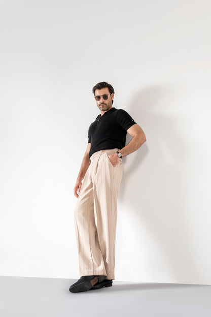 Beige Korean Stripped Pants