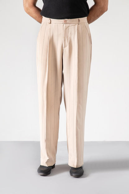 Beige Korean Stripped Pants