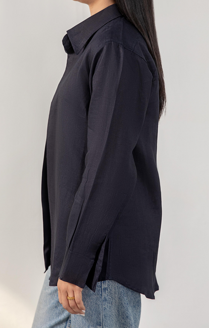 Casual Linen Navy Shirt