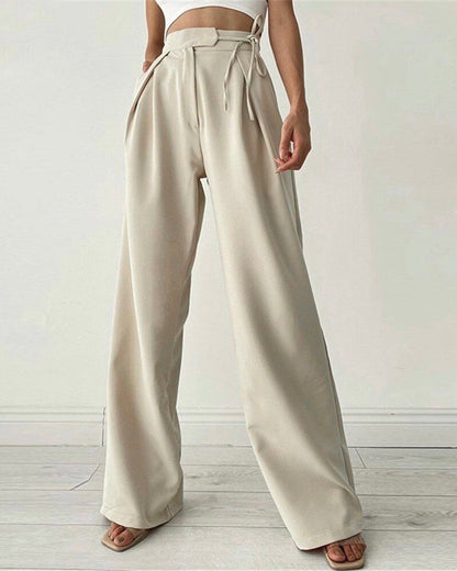 Linen Drawstrings Pleated Pants