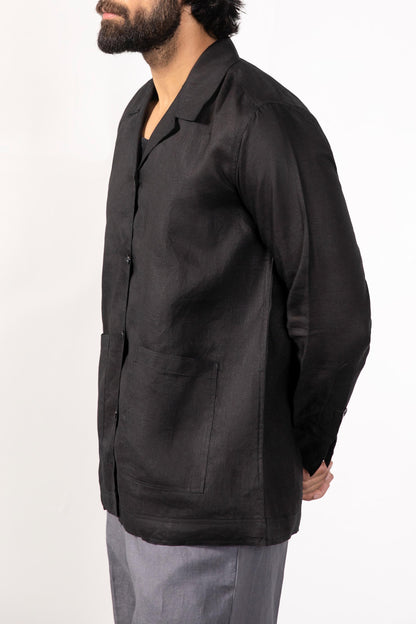 Black Linen Overshirt