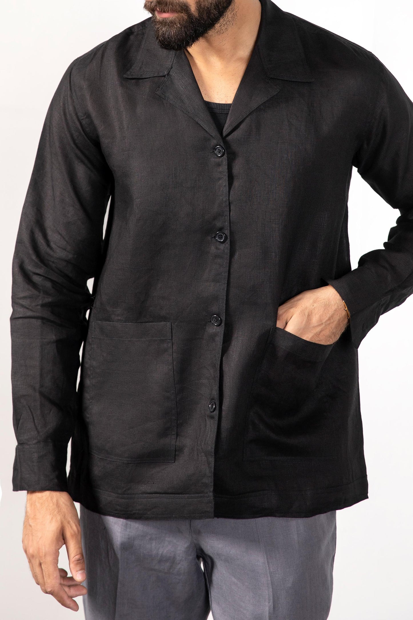 Black Linen Overshirt