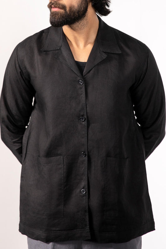 Black Linen Overshirt