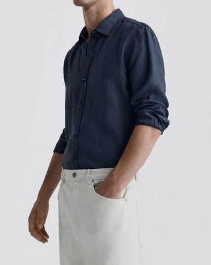 Navy Blue Classic Linen Shirt