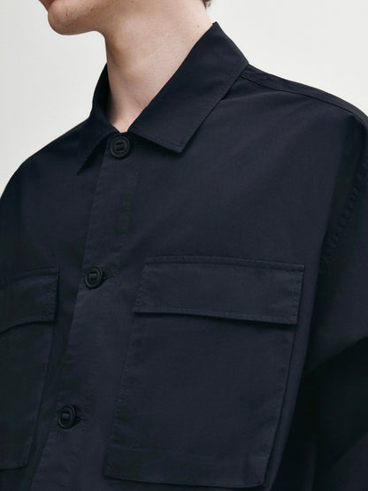 Black Linen Blend Overshirt