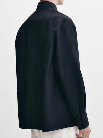 Black Linen Blend Overshirt