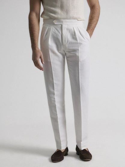 White Linen Pleated Pants