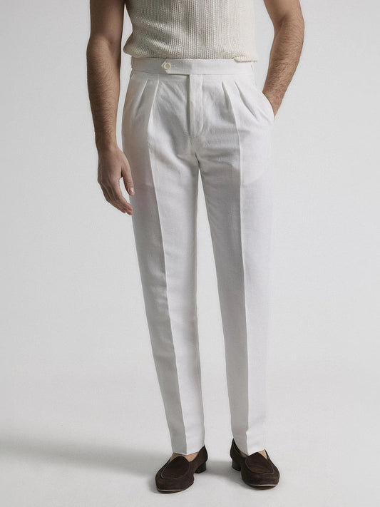 White Linen Pleated Pants