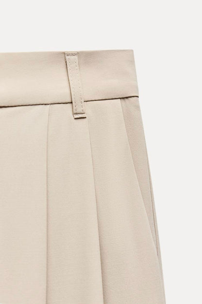 Beige Tailored Pleated Pant