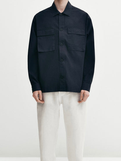 Black Linen Blend Overshirt