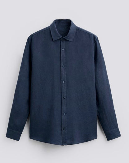 Navy Blue Classic Linen Shirt