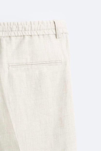 Beige Straight Fit Linen Trouser
