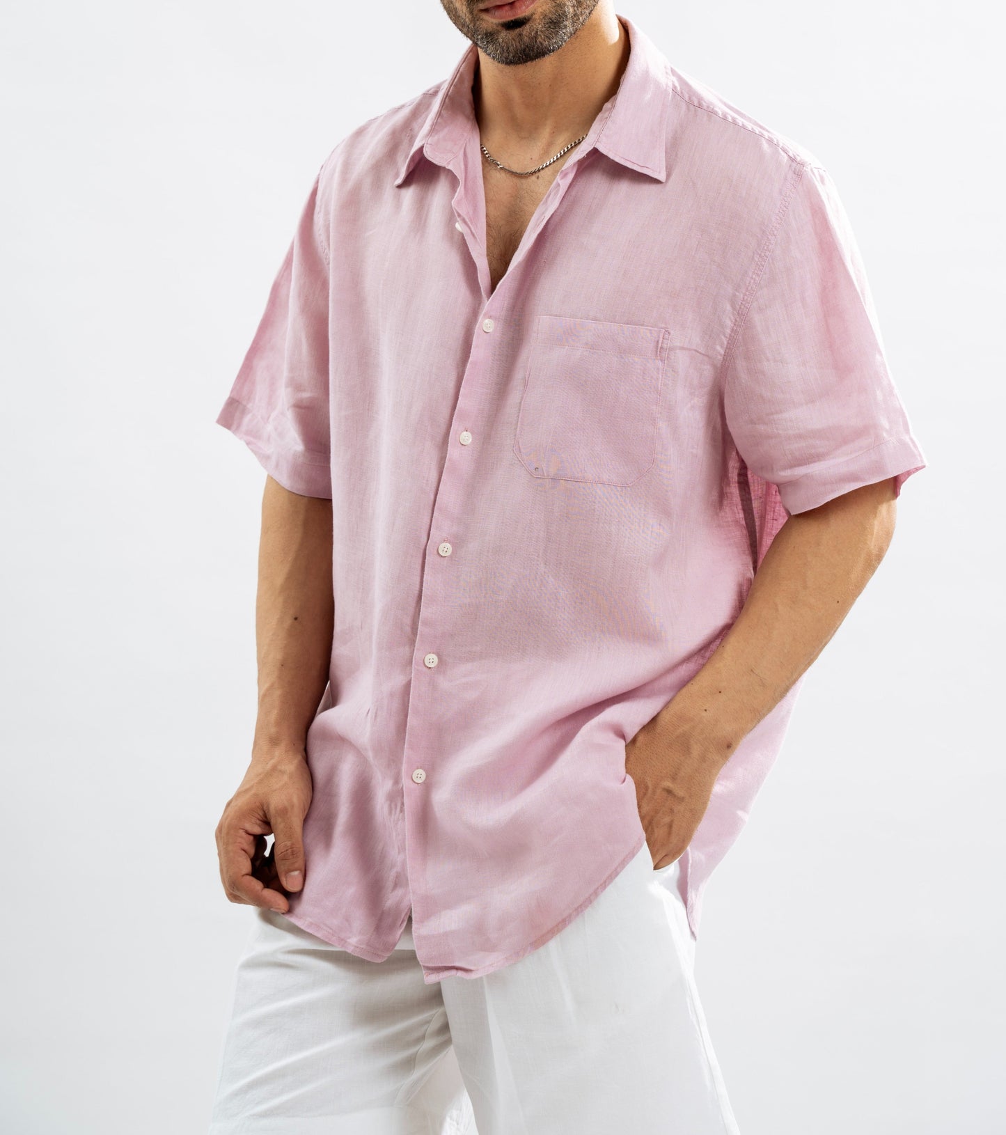 Soft Pink Linen Button Down Shirt