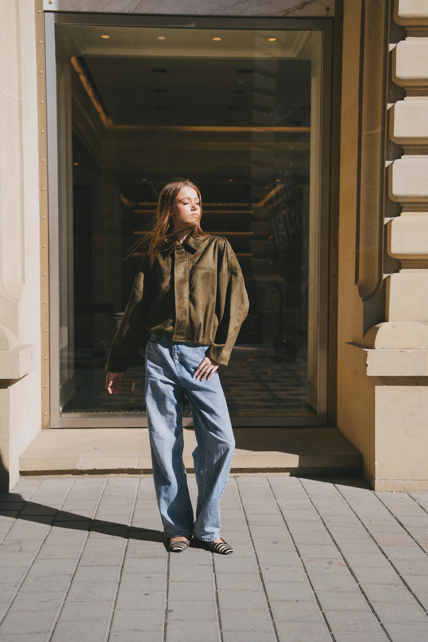 Brown suede bomber jacket