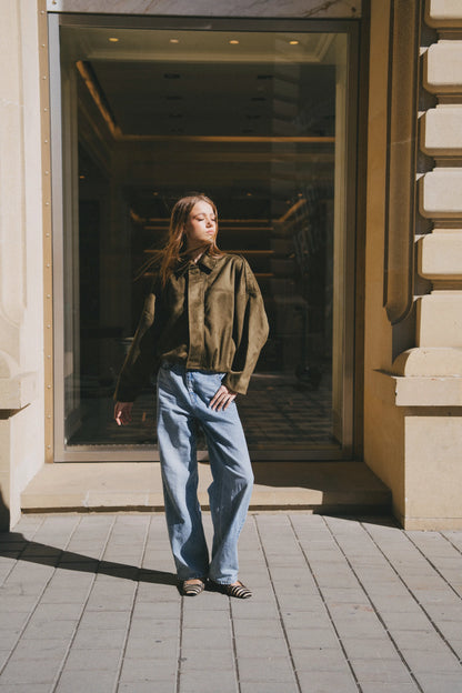 Brown suede bomber jacket