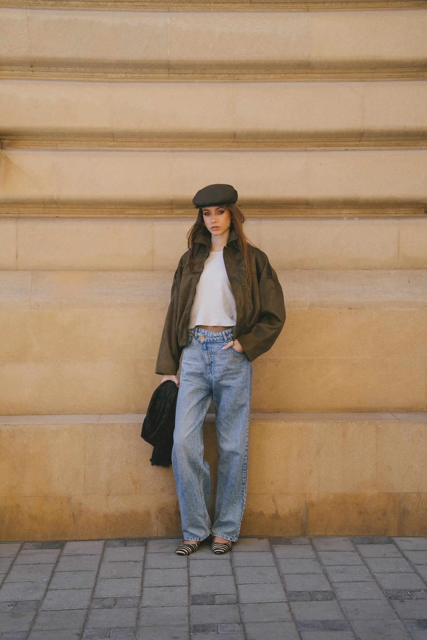 Olive suede bomber jacket