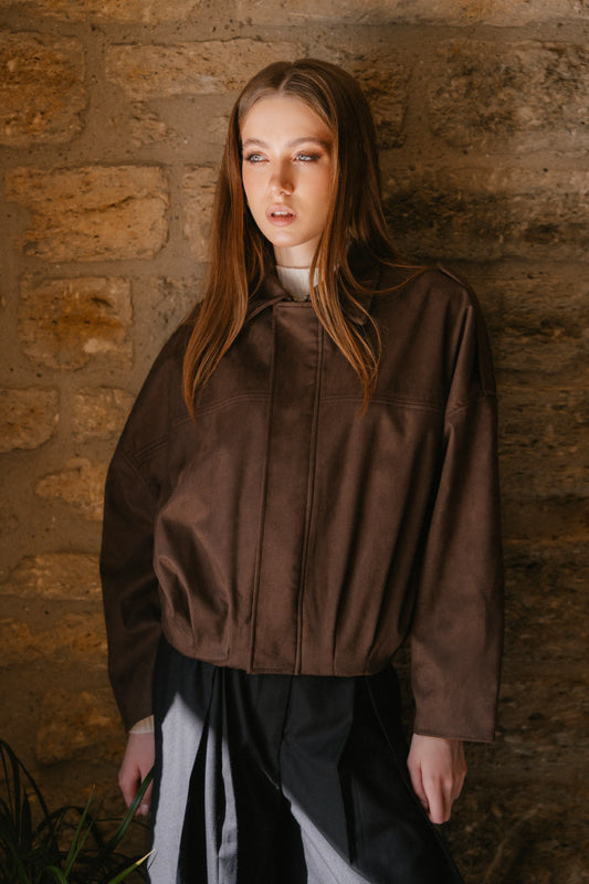 Brown suede bomber jacket
