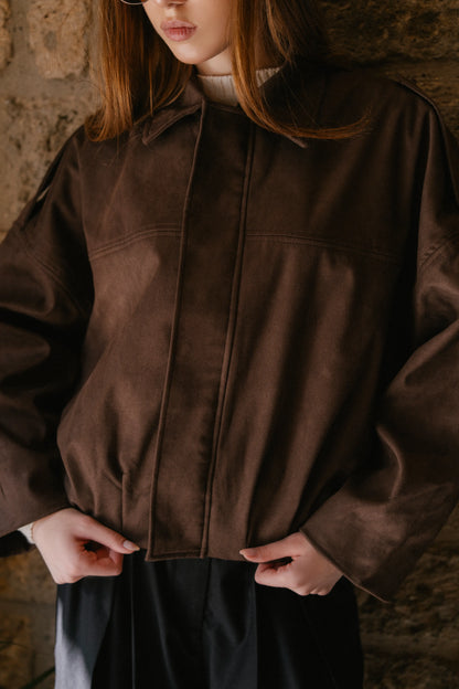 Brown suede bomber jacket