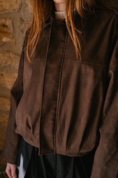 Brown suede bomber jacket