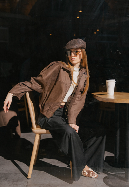 Brown suede bomber jacket