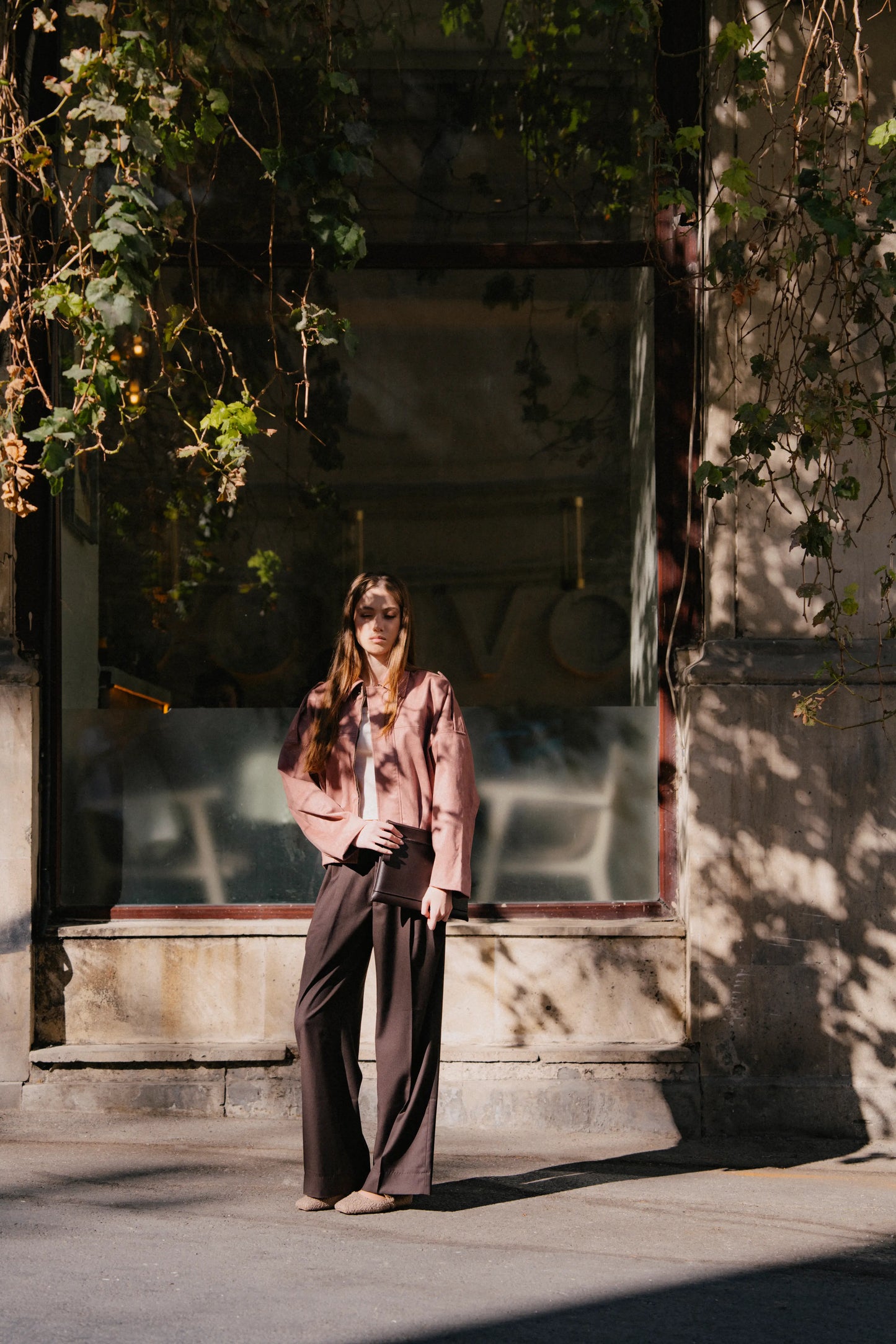 Blush suede bomber jacket