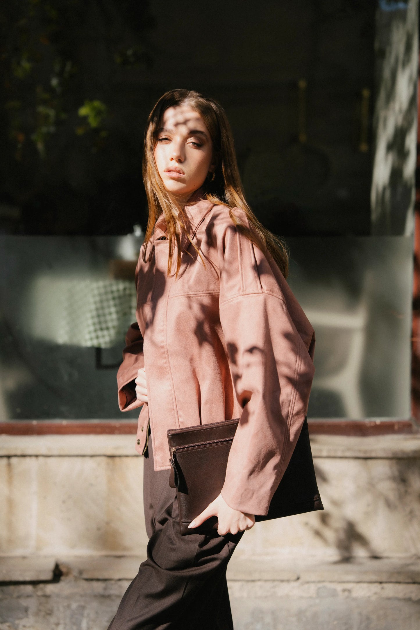 Brown suede bomber jacket