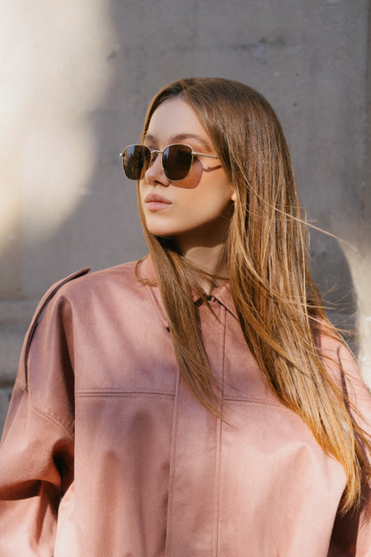 Blush suede bomber jacket