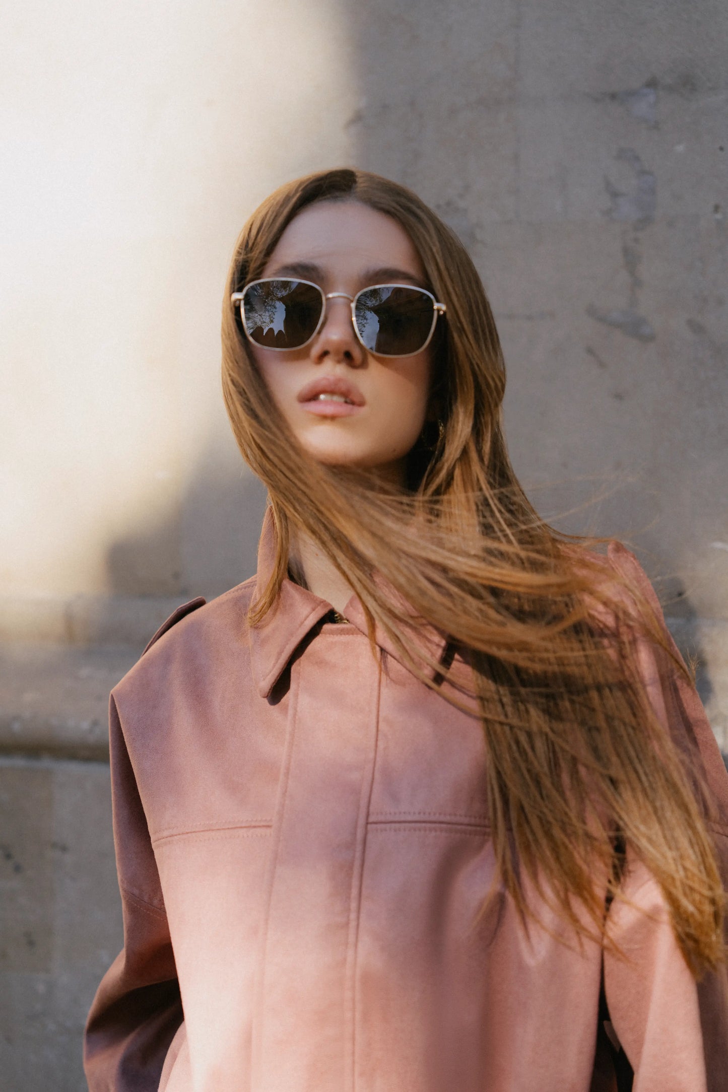 Blush suede bomber jacket