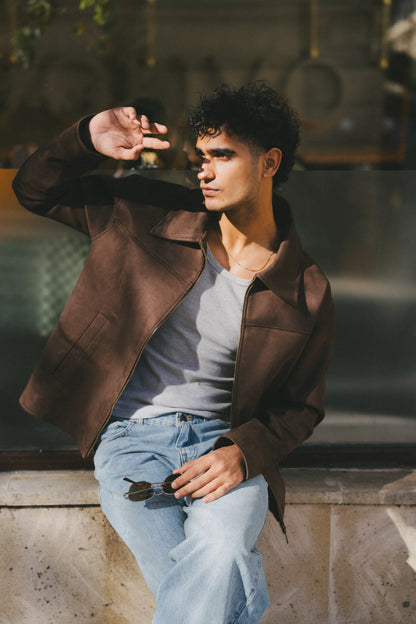 Espresso Suede Zipper Jacket