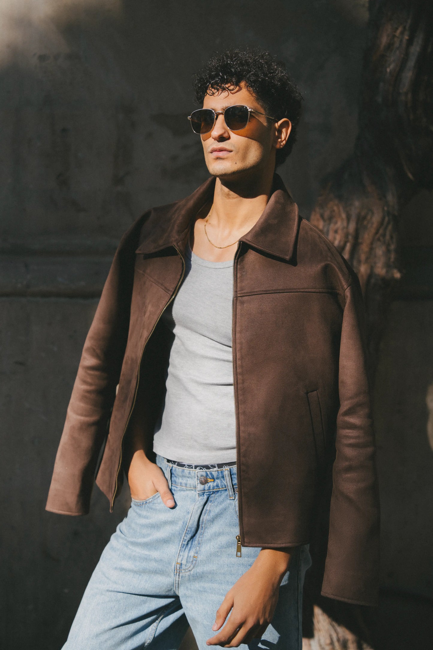 Espresso Suede Zipper Jacket