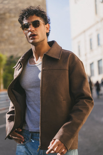 Espresso Suede Zipper Jacket