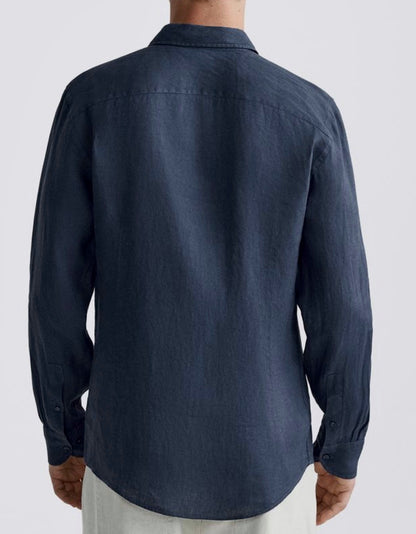 Navy Blue Classic Linen Shirt