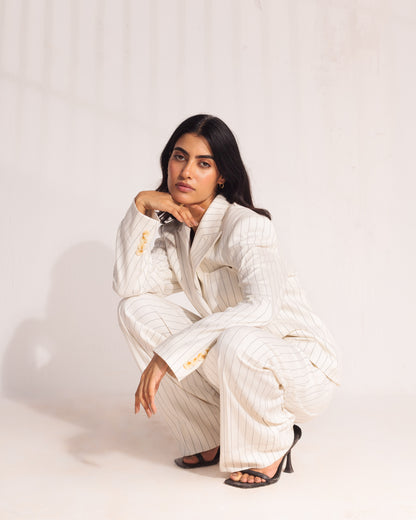 Off White stripped linen suit