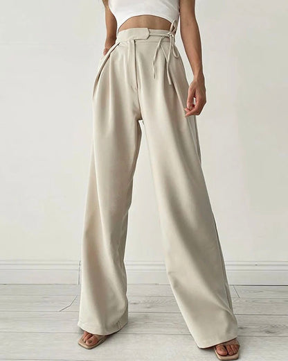 Linen Drawstrings Pleated Pants