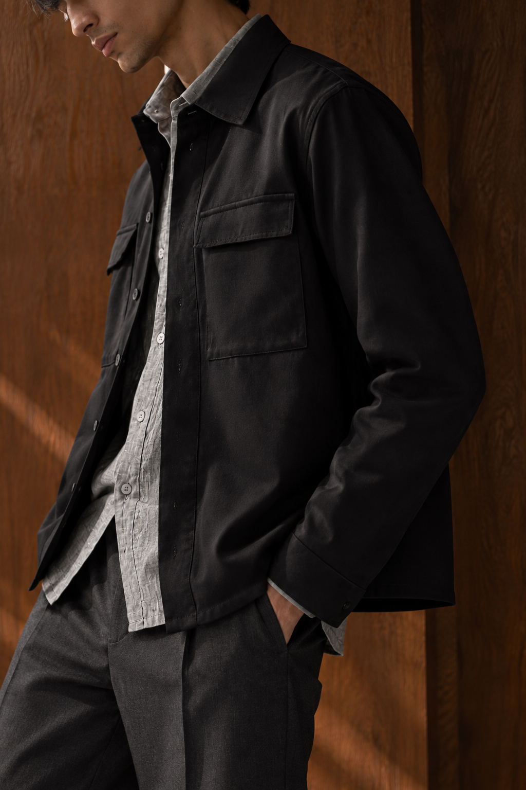 BLACK LINEN OVERSHIRT