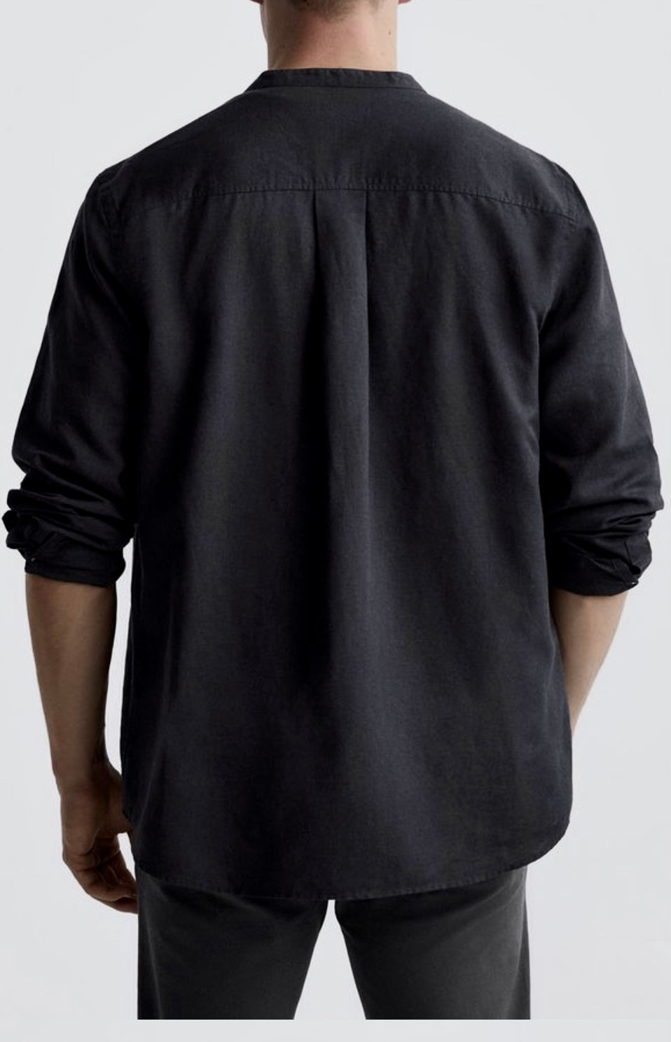 Black Crew Neck Linen Shirt