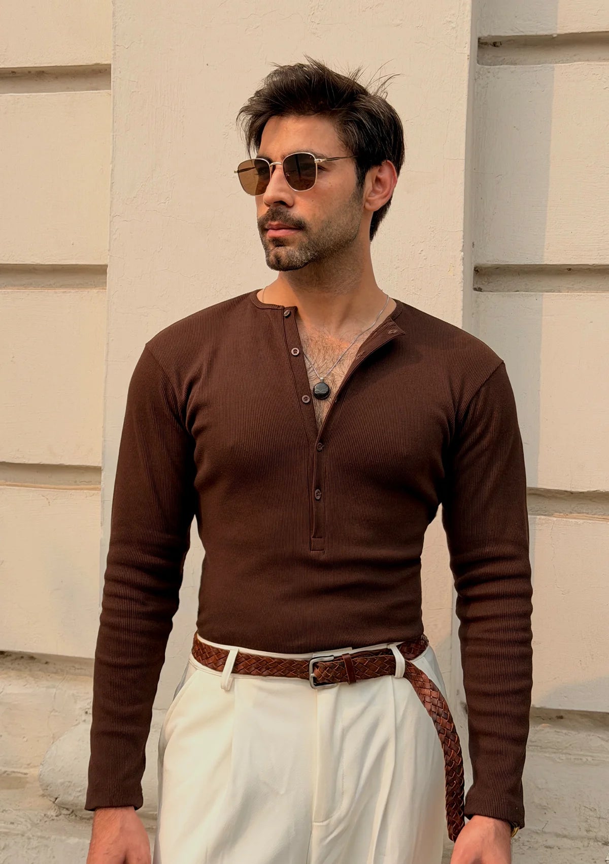 Dark Brown Rib Henley