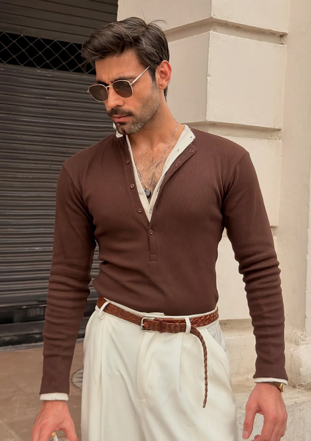 Dark Brown Rib Henley