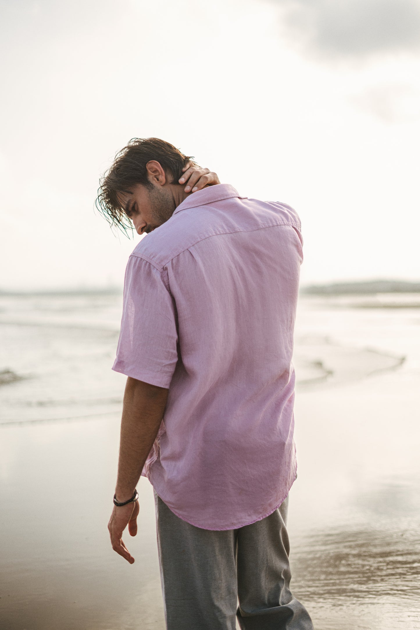 Pink button down half sleeves